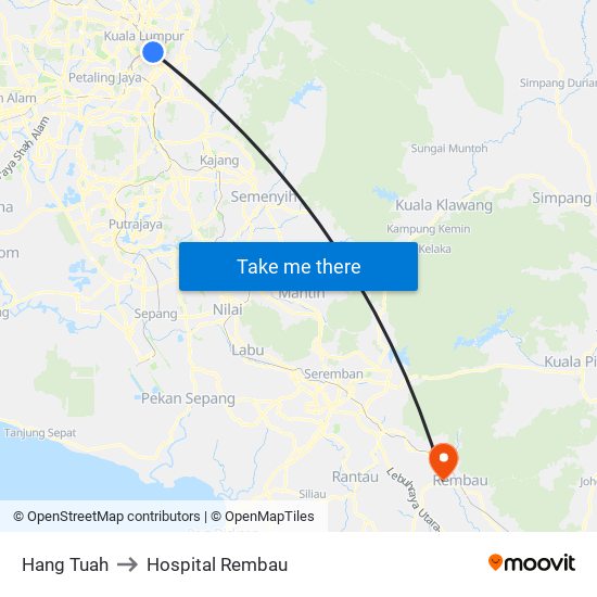 Hang Tuah to Hospital Rembau map