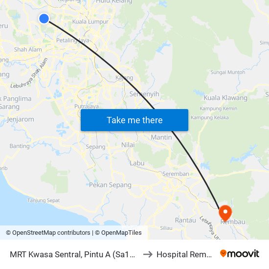 MRT Kwasa Sentral, Pintu A (Sa1020) to Hospital Rembau map