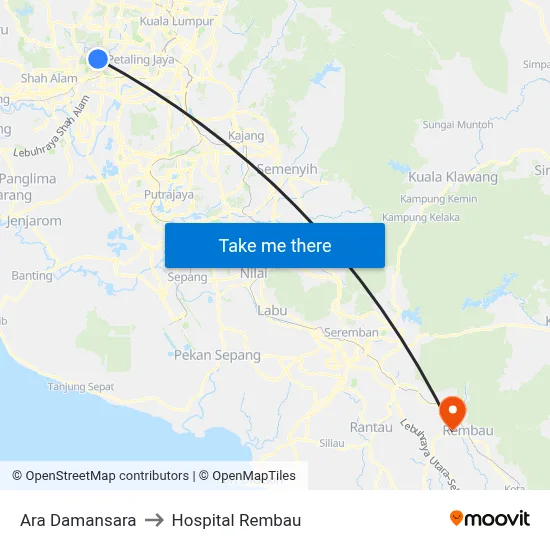 Ara Damansara to Hospital Rembau map