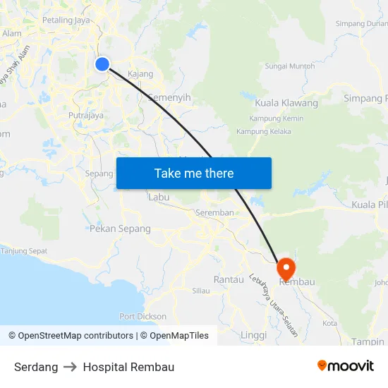 Serdang to Hospital Rembau map