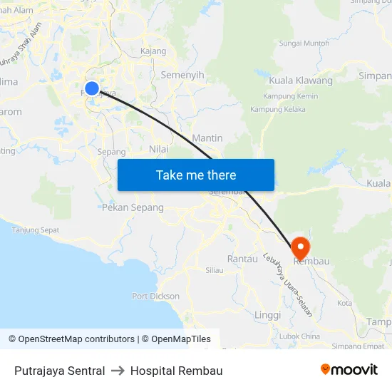 Putrajaya Sentral to Hospital Rembau map