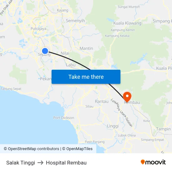 Salak Tinggi to Hospital Rembau map