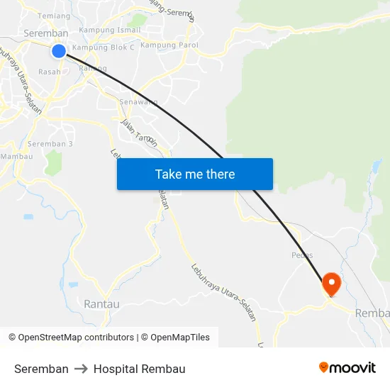 Seremban to Hospital Rembau map