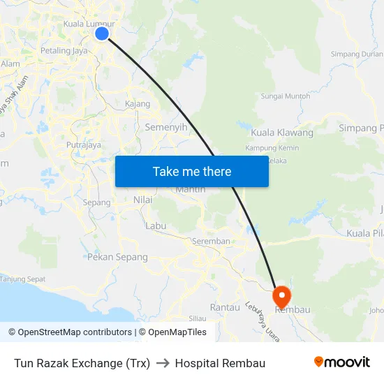 Tun Razak Exchange (Trx) to Hospital Rembau map