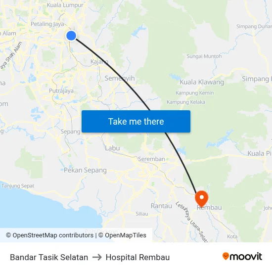 Bandar Tasik Selatan to Hospital Rembau map