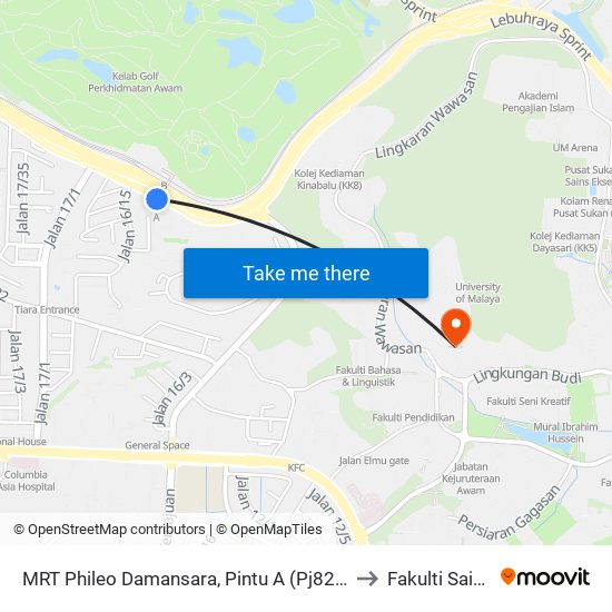 MRT Phileo Damansara, Pintu A (Pj823) to Fakulti Sains map