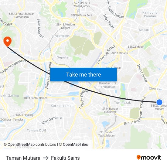 Taman Mutiara to Fakulti Sains map