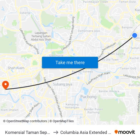 Komersial Taman Seputeh (Kl278) to Columbia Asia Extended Care Hospital map