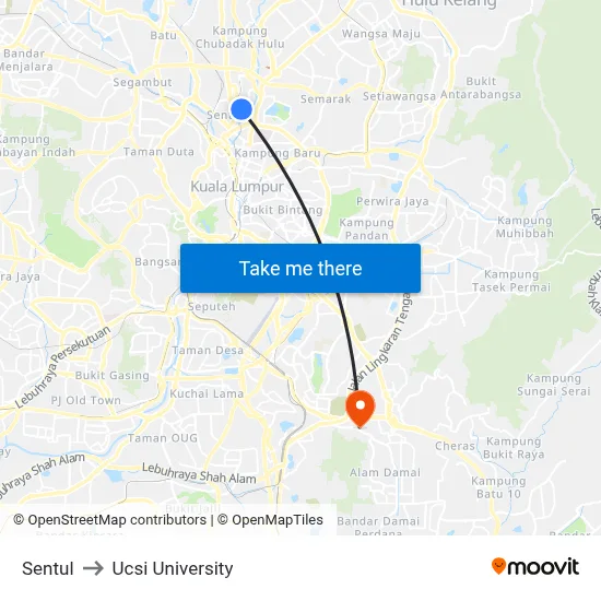 Sentul to Ucsi University map