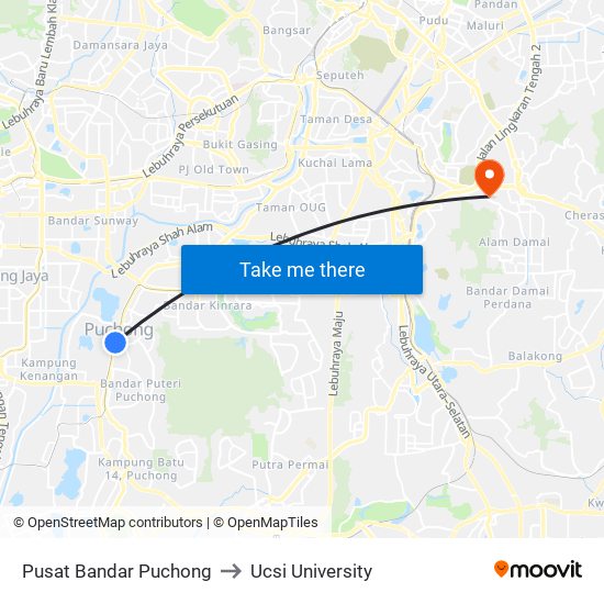 Pusat Bandar Puchong to Ucsi University map