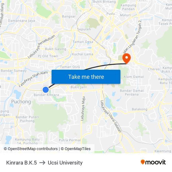 Kinrara B.K.5 to Ucsi University map