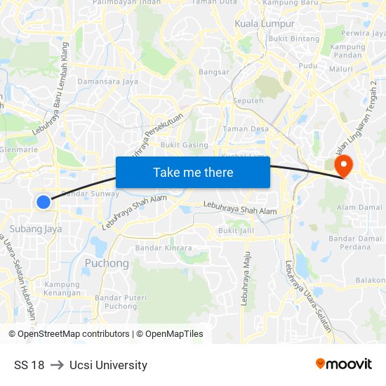 SS 18 to Ucsi University map