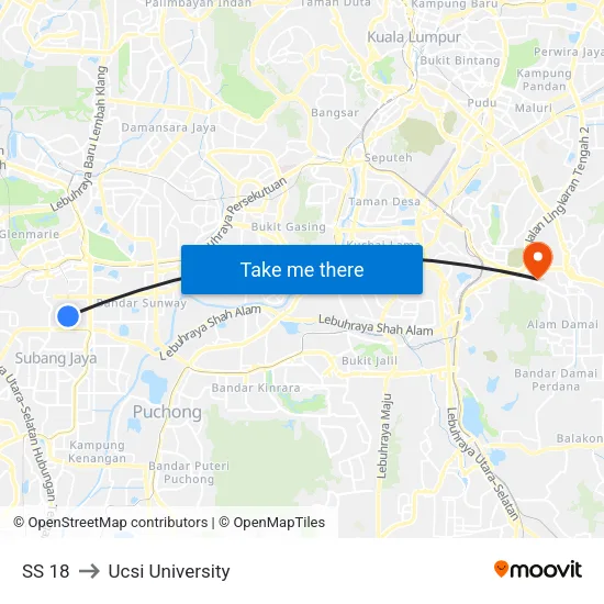 SS 18 to Ucsi University map