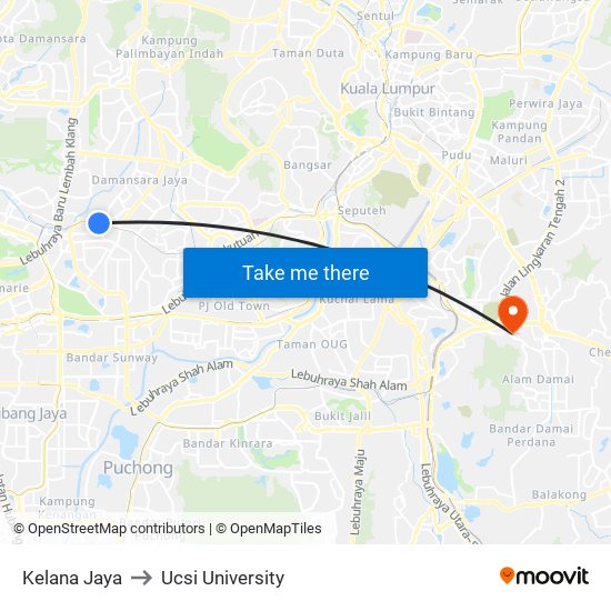 Kelana Jaya to Ucsi University map