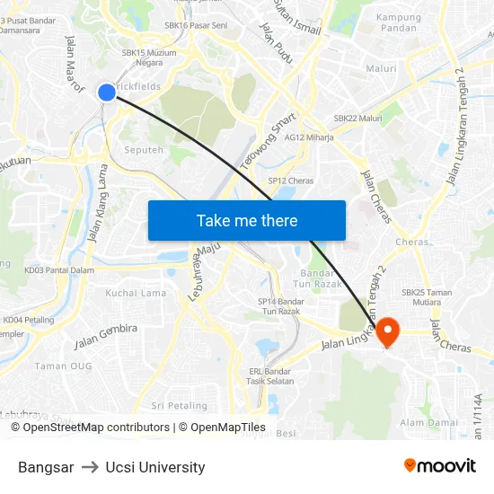 Bangsar to Ucsi University map