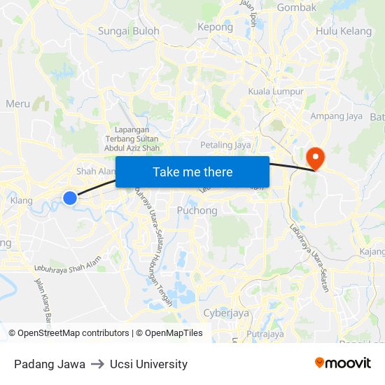 Padang Jawa to Ucsi University map