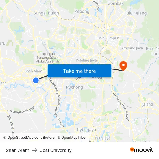 Shah Alam to Ucsi University map