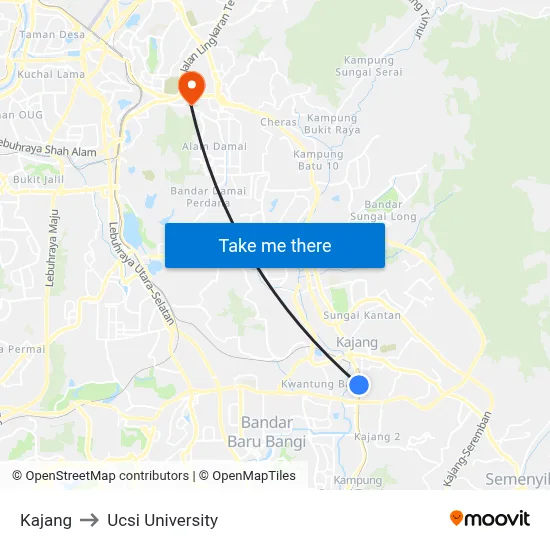 Kajang to Ucsi University map