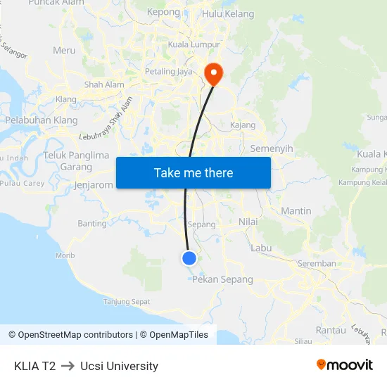 KLIA T2 to Ucsi University map