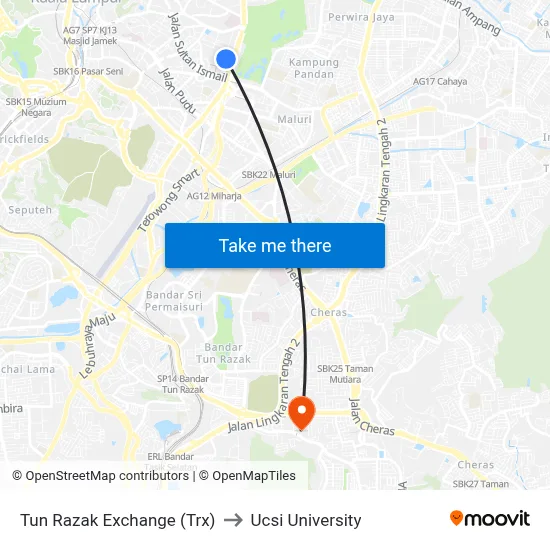 Tun Razak Exchange (Trx) to Ucsi University map