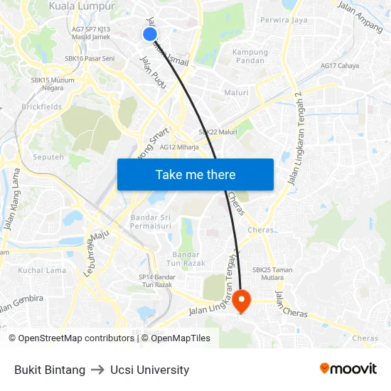 Bukit Bintang to Ucsi University map