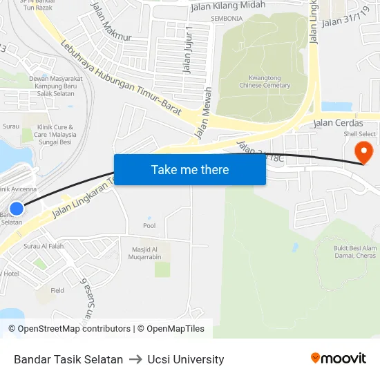 Bandar Tasik Selatan to Ucsi University map