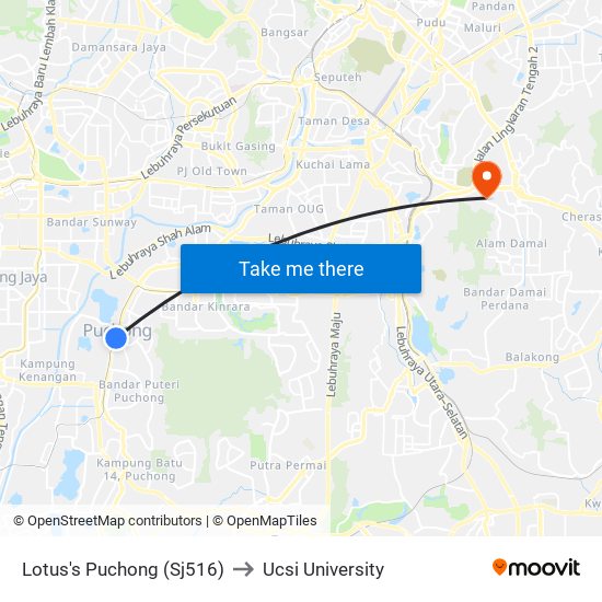 Lotus's Puchong (Sj516) to Ucsi University map