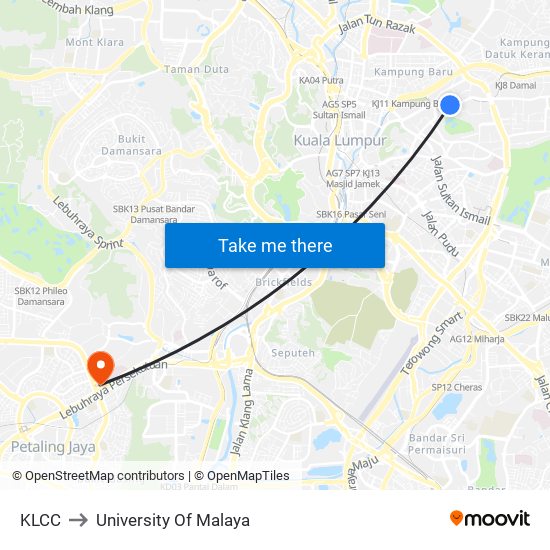 KLCC to University Of Malaya map