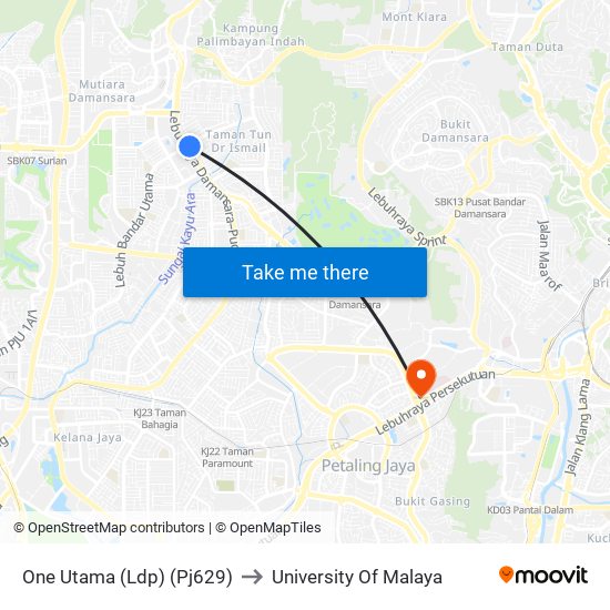 One Utama (Ldp) (Pj629) to University Of Malaya map