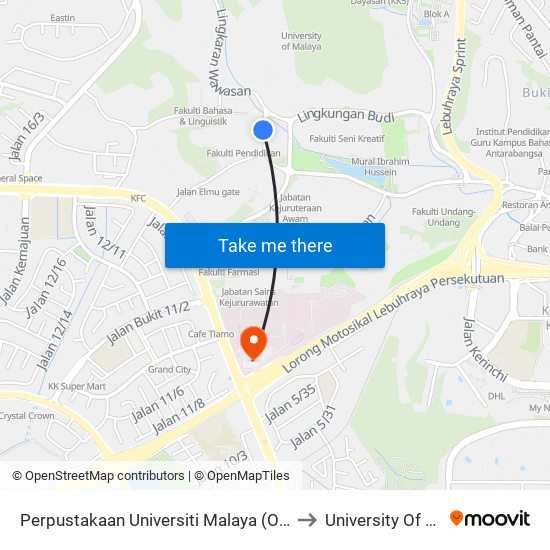 Perpustakaan Universiti Malaya (Opp) (Kl1109) to University Of Malaya map