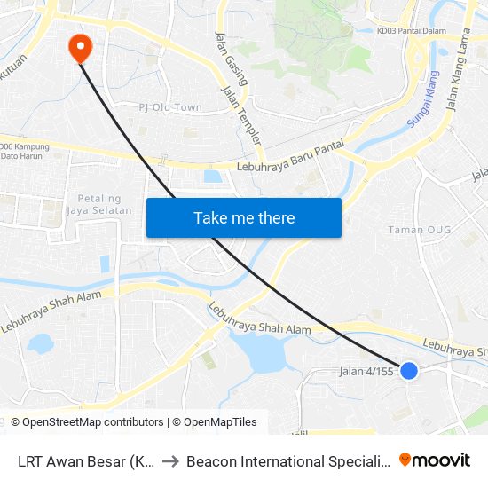 LRT Awan Besar (Kl2324) to Beacon International Specialist Centre map