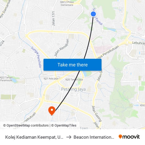 Kolej Kediaman Keempat, Universiti Malaya (Kl2348) to Beacon International Specialist Centre map