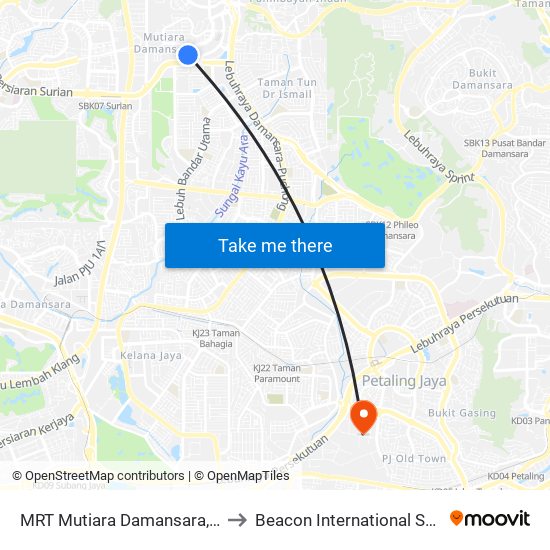 MRT Mutiara Damansara, Pintu C (Pj814) to Beacon International Specialist Centre map