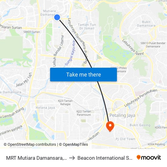 MRT Mutiara Damansara, Pintu B (Pj809) to Beacon International Specialist Centre map