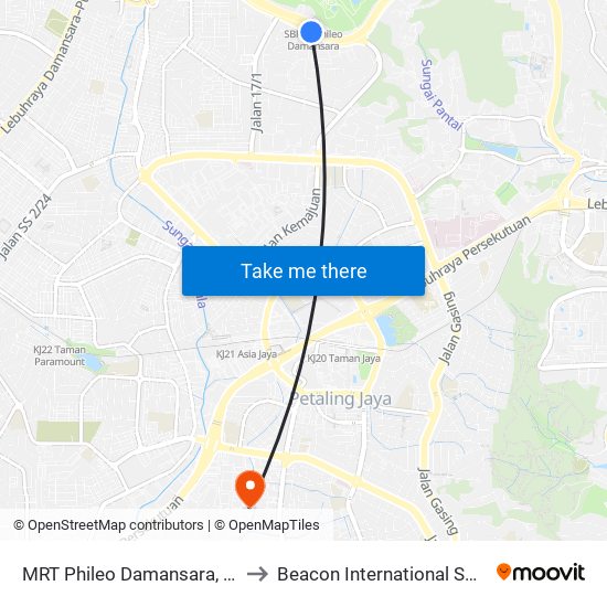MRT Phileo Damansara, Pintu A (Pj823) to Beacon International Specialist Centre map