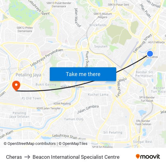 Cheras to Beacon International Specialist Centre map