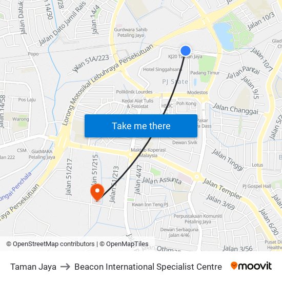 Taman Jaya to Beacon International Specialist Centre map