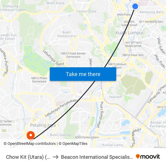 Chow Kit (Utara) (Kl52) to Beacon International Specialist Centre map