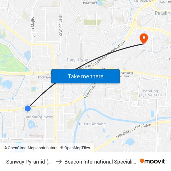 Sunway Pyramid (Pj615) to Beacon International Specialist Centre map