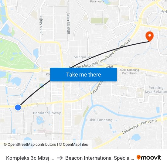 Kompleks 3c Mbsj (Pj617) to Beacon International Specialist Centre map