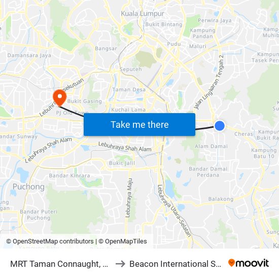 MRT Taman Connaught, Pintu A (Kl1792) to Beacon International Specialist Centre map