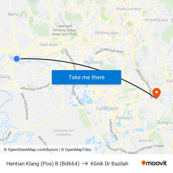 Hentian Klang (Pos) B (Bd664) to Klinik Dr Bazilah map