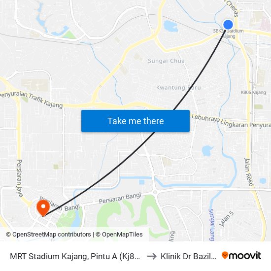 MRT Stadium Kajang, Pintu A (Kj822) to Klinik Dr Bazilah map