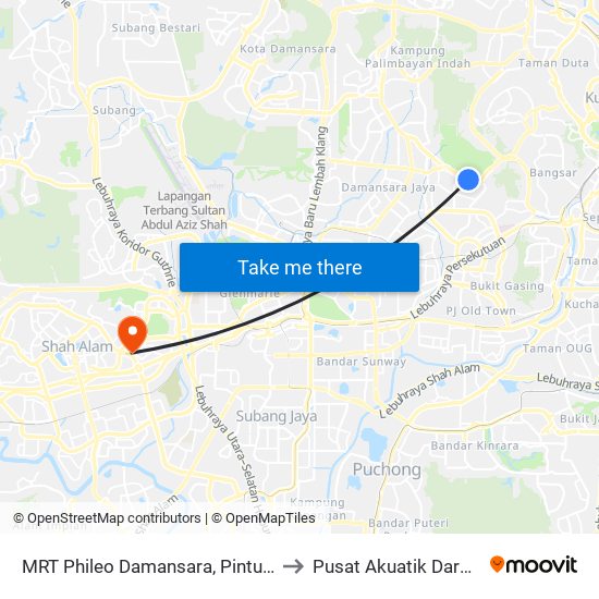 MRT Phileo Damansara, Pintu A (Pj823) to Pusat Akuatik Darul Ehsan map