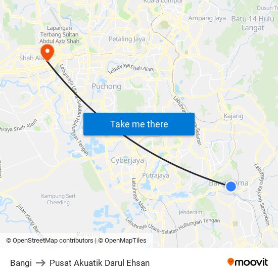 Bangi to Pusat Akuatik Darul Ehsan map