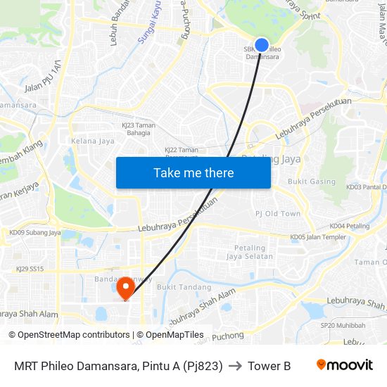 MRT Phileo Damansara, Pintu A (Pj823) to Tower B map