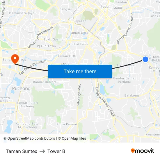 Taman Suntex to Tower B map