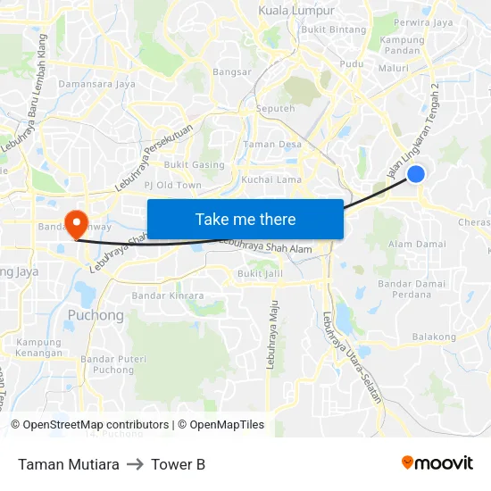 Taman Mutiara to Tower B map
