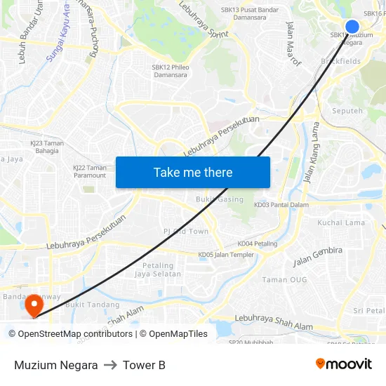 Muzium Negara to Tower B map