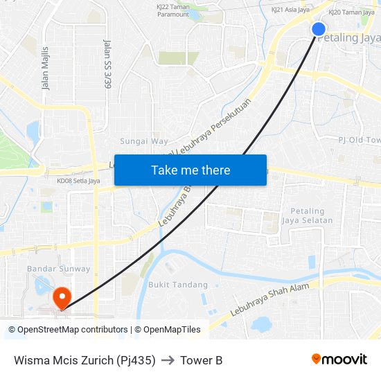 Wisma Mcis Zurich (Pj435) to Tower B map